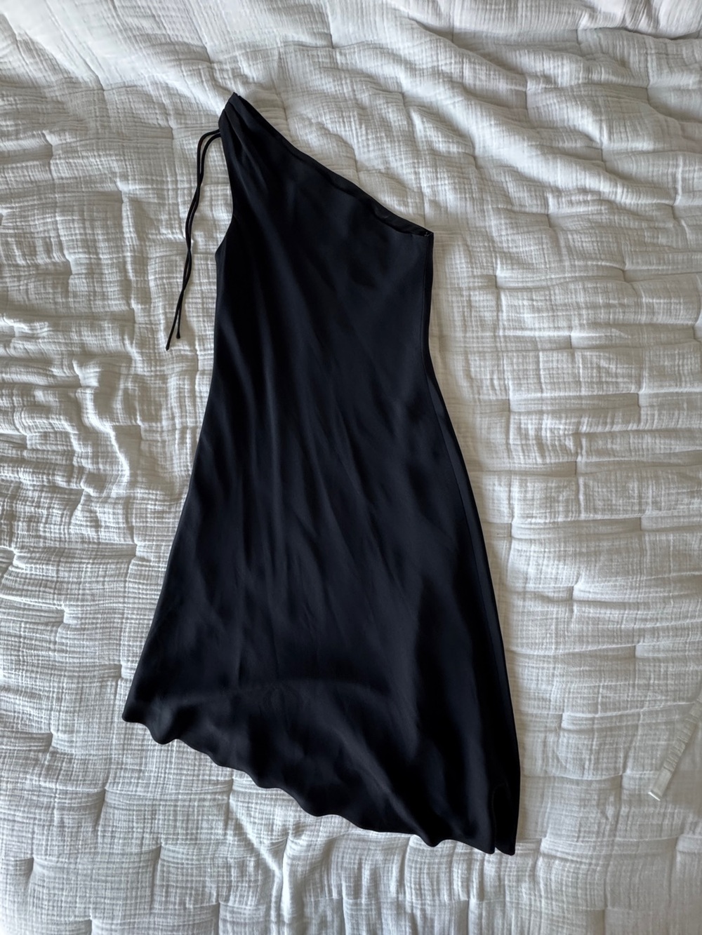 Vintage 90s Laundry by Shelli Segal Black Silk One Shoulder Dress Size 12 - Picture 3 of 10